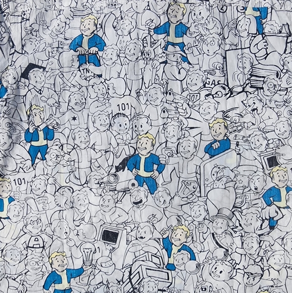 Bethesda Fallout Vault Boy All Over Button Up Shirt - Picture 9 of 9
